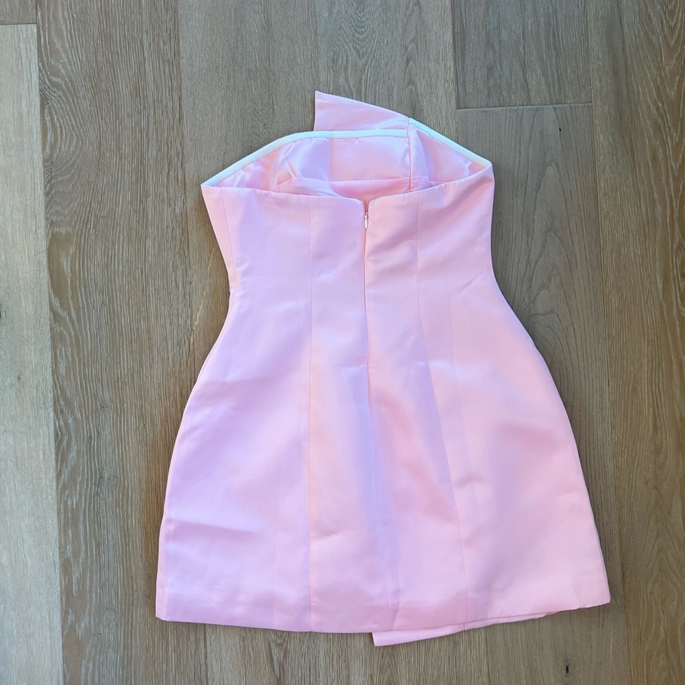Commense Light Pink Gold Satin Asymmetrical Embellished Strapless Dress Medium - Picture 6 of 14